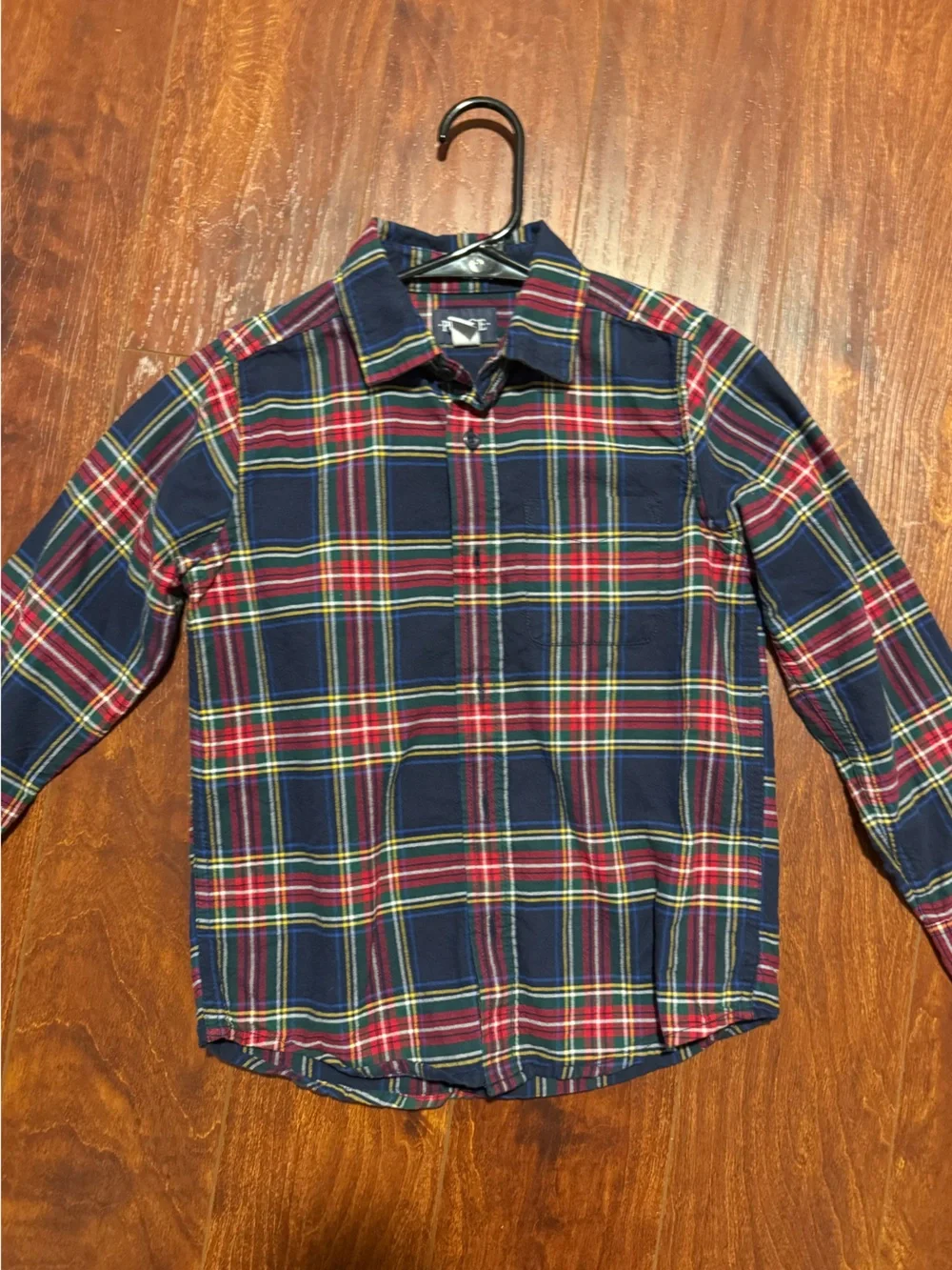 Place Navy Plaid Button-Down Shirt with Red and Yellow Accents